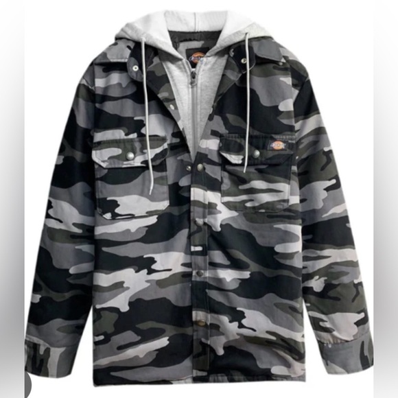 Dickies Other - Dickies HOODED DUCK SHIRT JACKET COAT  Quilted Camo black gray TJ203 M